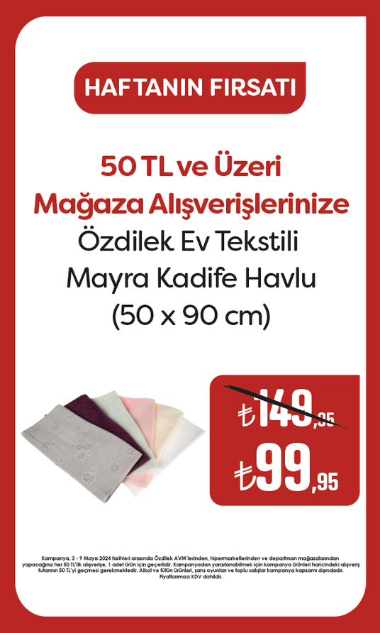Özdilek Ev Tekstii Mayra Kadife Havlu (50x90 cm) 99,95 TL 