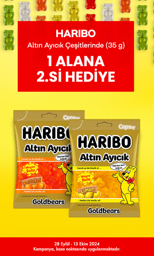 Haribo Altın Ayıcık Çeşitlerinde 1 Alana 2.si Hediye 